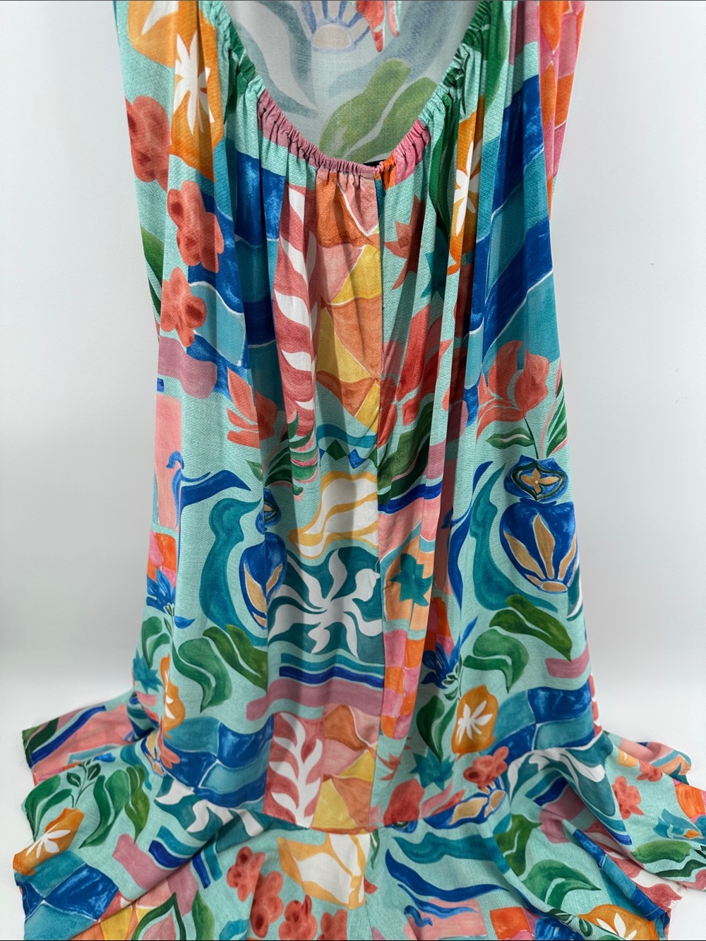 Paper Heart EuroSummer ResortWear Citrus Colorful Abstract Floral Maxi Dress SzL - Picture 7 of 11